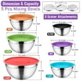 thumbnail image 2 of Mixing Bowls with Lids Set of 9, Vesteel Stainless Steel Mixing Bowls Metal Nesting Salad Bowls Attach with 3 Graters for Kitchen Grating/ Shredding, Size 4.6, 2.6, 2, 1.5, 1, 0.7 QT - Multi-Color, 2 of 8