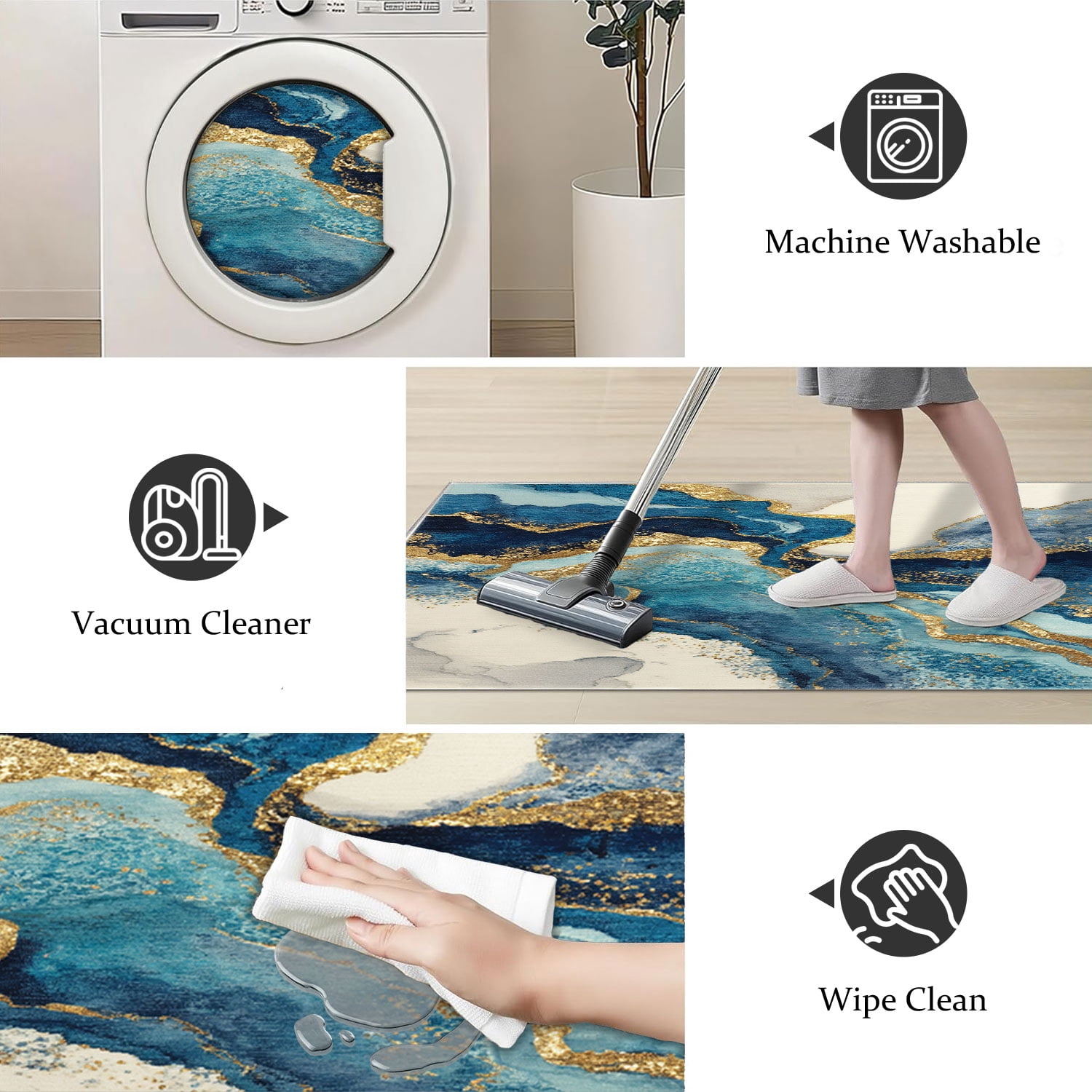 3-Piece Farmhouse Striped Kitchen Rug Set Anti-Slip Backing, Machine Washable Distressed Floor Mats for Kitchen Hallway Bathroom Laundry Room Christmas Decor