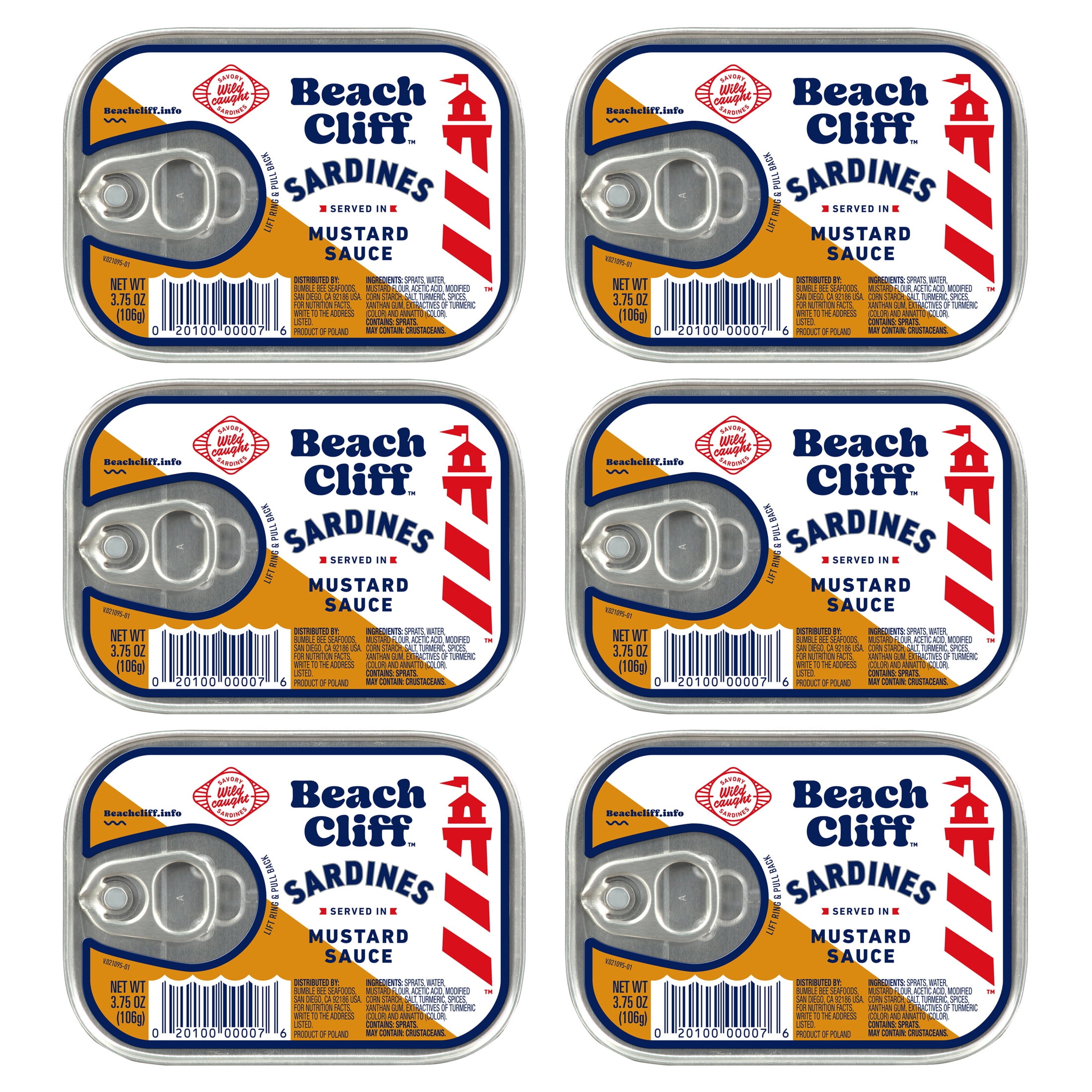 (6 pack) Beach Cliff Sardines in Mustard Sauce, 3.75 oz Can, Shelf Stable Canned Wild Caught
