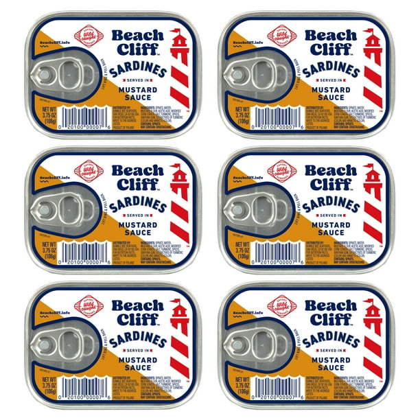 (6 pack) Beach Cliff Sardines in Mustard Sauce, 3.75 oz Can, Shelf