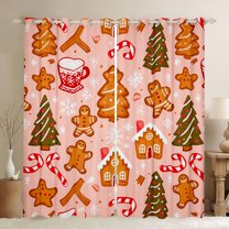 Manfei Kawaii Gingerbread Man Curtains Pack of 2 (42x84 Each),Gchic Christmas Tree Curtains Blackout,Pink Brown Red Bedroom Curtains For Girls Kids,Breathable Home Decor