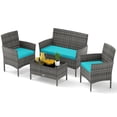 thumbnail image 1 of Gymax Set Of 4 Patio Furniture Set w/Washable Cushions & Tempered Glass Coffee Table Turquoise, 1 of 7