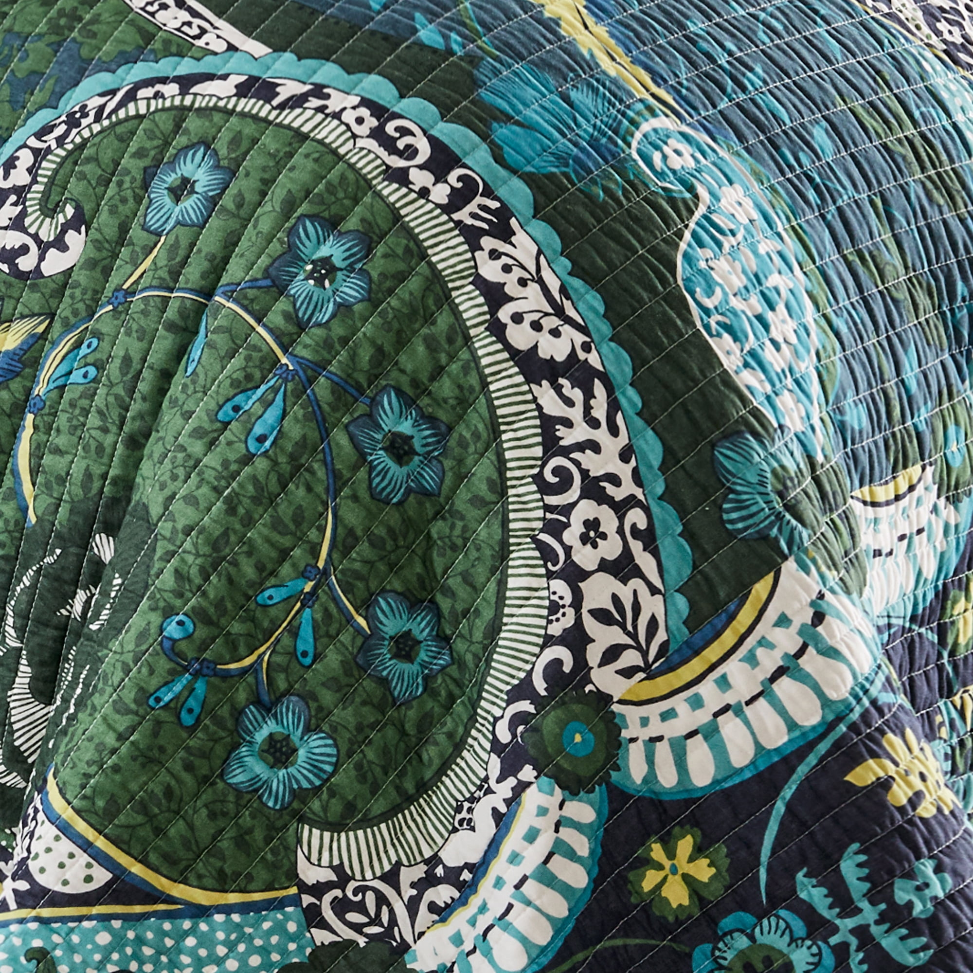Levtex Home - Jules Quilt Set - Full/Queen Quilt + Two Standard Pillow Shams - Bohemian - Navy, Green, Blue, Teal - Quilt Size (88x92in.) and Pillow Sham Size (26x20in.) - Reversible - Cotton Fabric