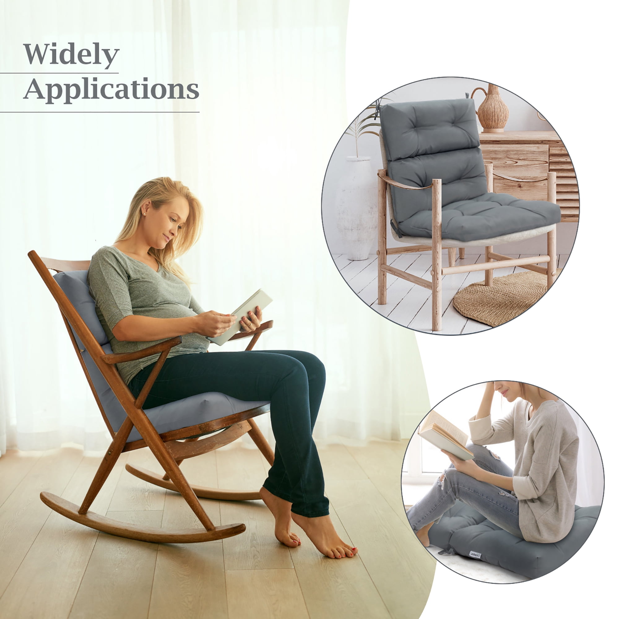 Costway 22''x44'' Back Chair Cushion Tufted Pillow Patio Seating Pad Gray