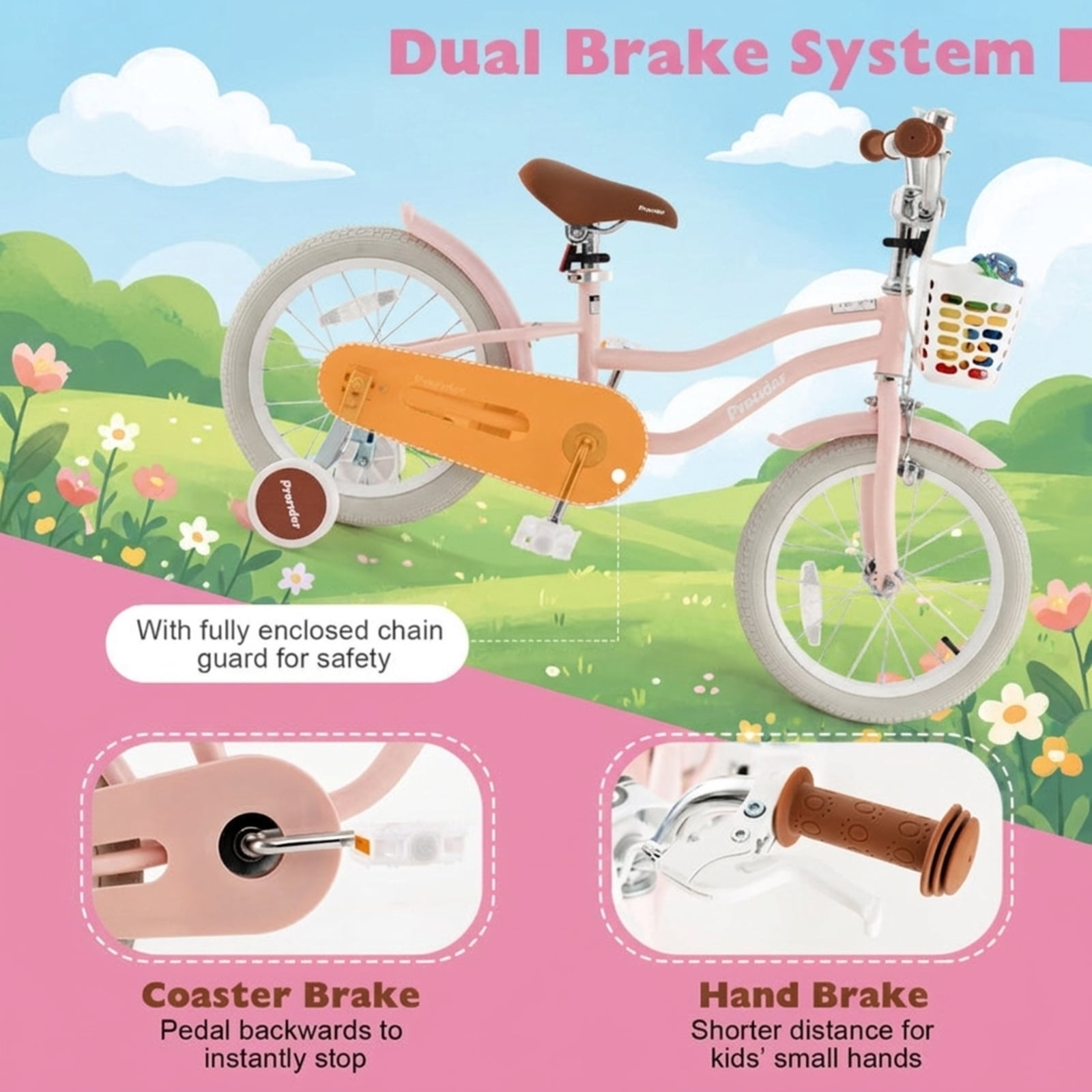 Redsmile Kids Bike 12 Inch with Training Wheels for Boys Girls Ages 3-4 Years, Toddler Bicycle with Adjustable Seat and Carbon Steel Frame, 99 lb Capacity Beginner Bike, Pink