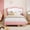 Full Pink+white, variant on Scalloped Headboard Design Kids Bed Frame - Upholstered Platform, Soft Fabric, Wooden Slats, Sturdy, No Box Seasonal Needed, Low to Ground, Noise-Free, Twin Size Sherpa
