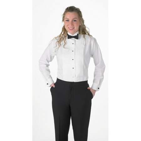Elaine Karen Premium Women's Tuxedo Long Sleeve Shirt Wing-Tip Collar, with Bonus Black Bow