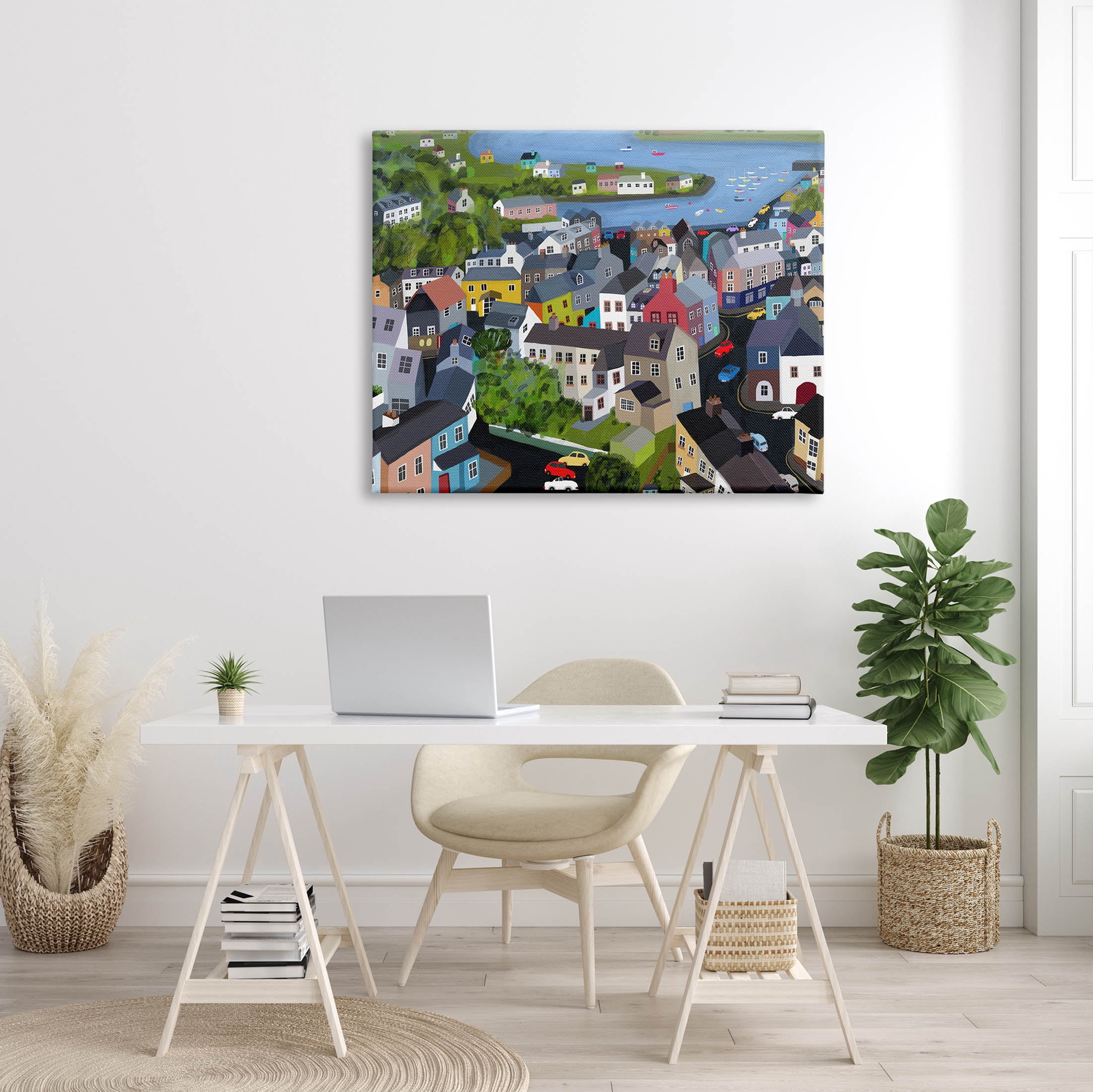 Stupell Industries Neighborhood Houses River Architecture Graphic Art Gallery Wrapped Canvas Print Wall Art, Design by Carla Daly
