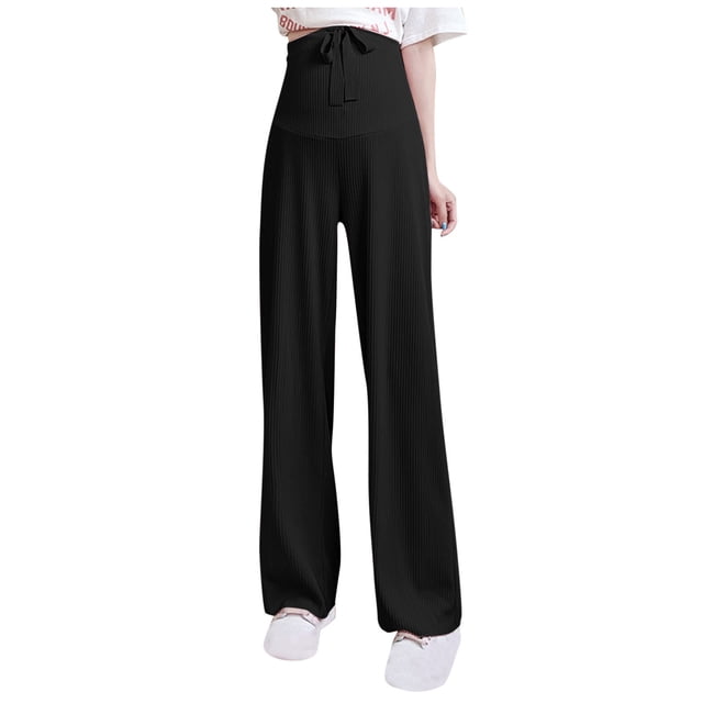 ShomPort Maternity Wide Leg Pants Over The Belly Loose Comfy Maternity Lounge Pants Solid Color Pregnancy Pants