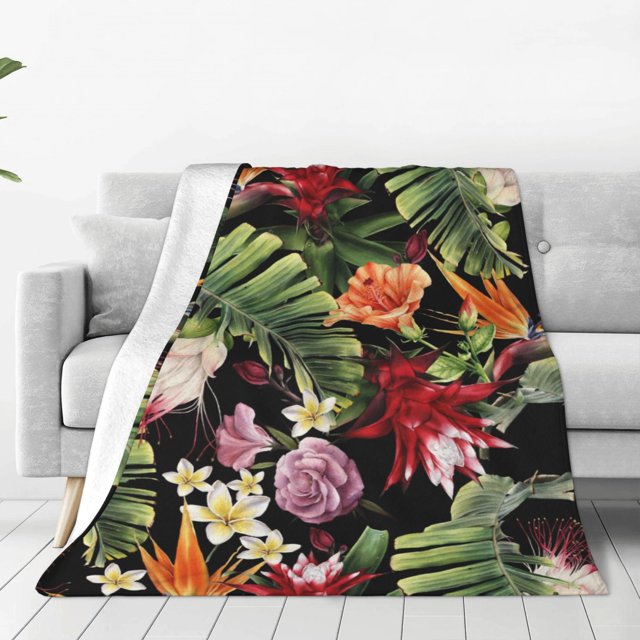 Fotbe Watercolor Tropical Flowers Manta de Franela Acolchonada con Estampado, Súper Suave y Esponjosa, Extra Grande para Sofá, Cama, Uso Todo el Año-60"x50"