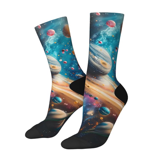 Balery Colorful Planet Universe Calcetas Largas con Estampado para Hombre y Mujer – Suaves y Transpirables, Talla Única (US 5-11)