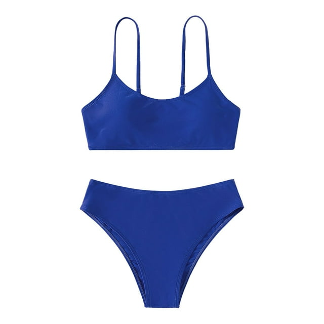 MIASHUI Maillots de Bain Filles Deux Pièces Sport Taille Haute, Bleu, 14 Ans