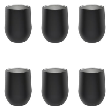 Stainless Steel Stemless Wine Glasses 11 oz. Set of 6, Bulk Pack - Perfect for Wine, Cocktails, Other Hot & Cold Beverages - Black