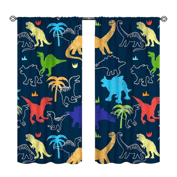Boys Dinosaur Curtains,Cartoon Colorful Safari Animal Navy Blue Drapes Treatments for Boys Girls Children Nursery Living Room Bedroom Window Curtains