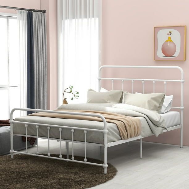 Footboard Iron Bed Frame For Bedroom, Euroco Metal Twin Size Platform Bed With Headboard And Footboard