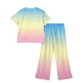 thumbnail image 4 of Abcomgle Girls Summer Outfits 4-16 Gradient Short Sleeve Shirts and Wide Leg Pants Set Cute Casual Girls Sweatsuit,5-6 Years, 4 of 4