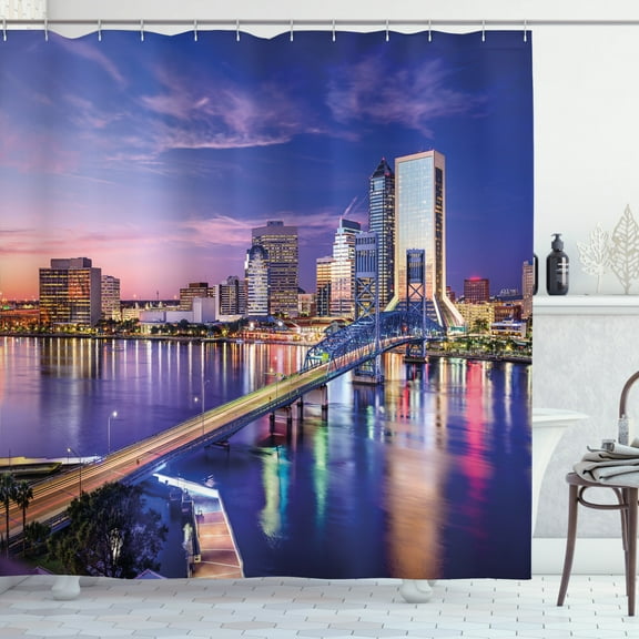 Ambesonne United States Shower Curtain, Jacksonville City, 69"Wx84"L, Royal Blue Pale Pink