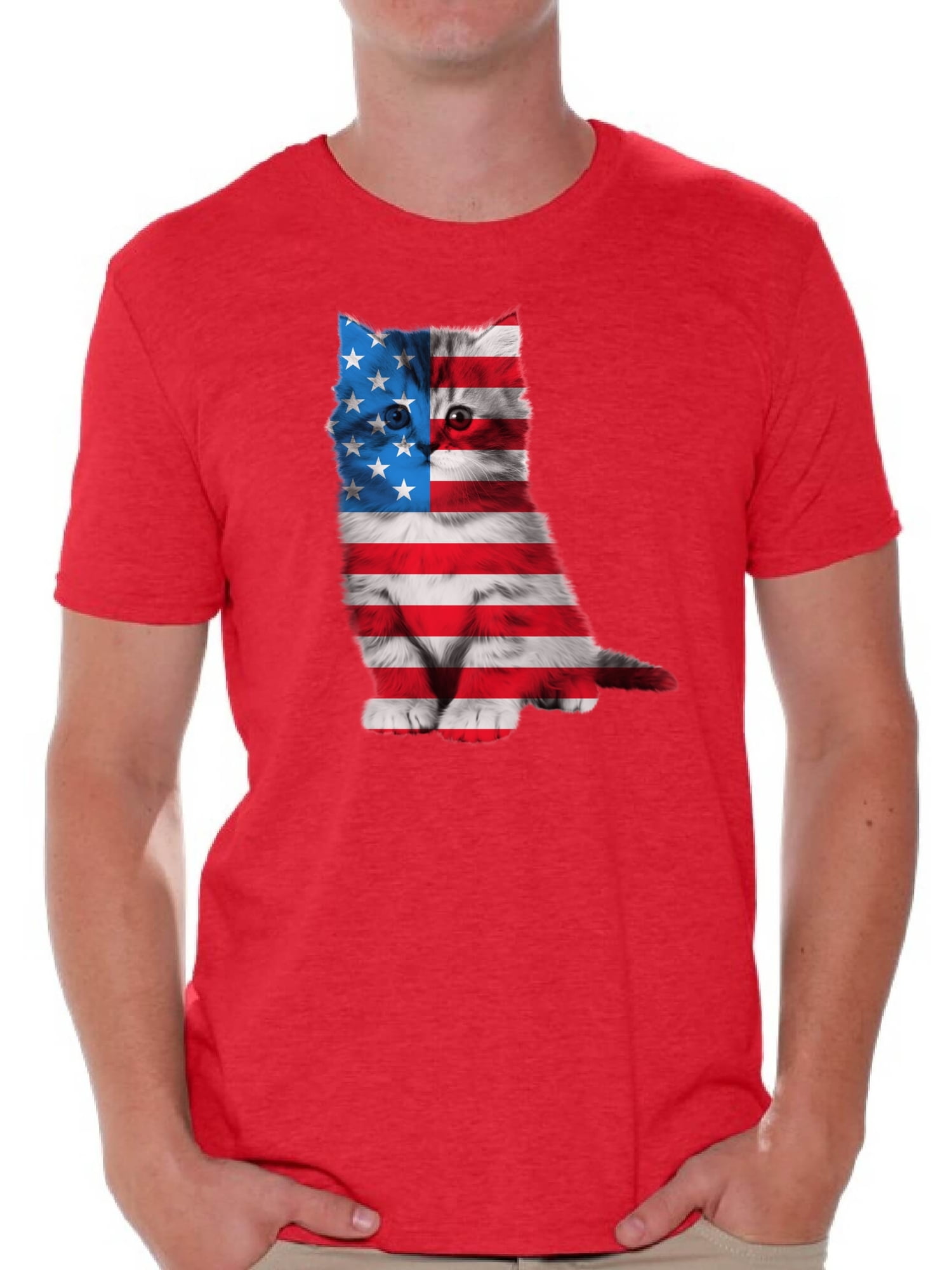 Awkward Styles Cat Shirts Mens USA Flag Patriotic Graphic Tshirt Tops ...