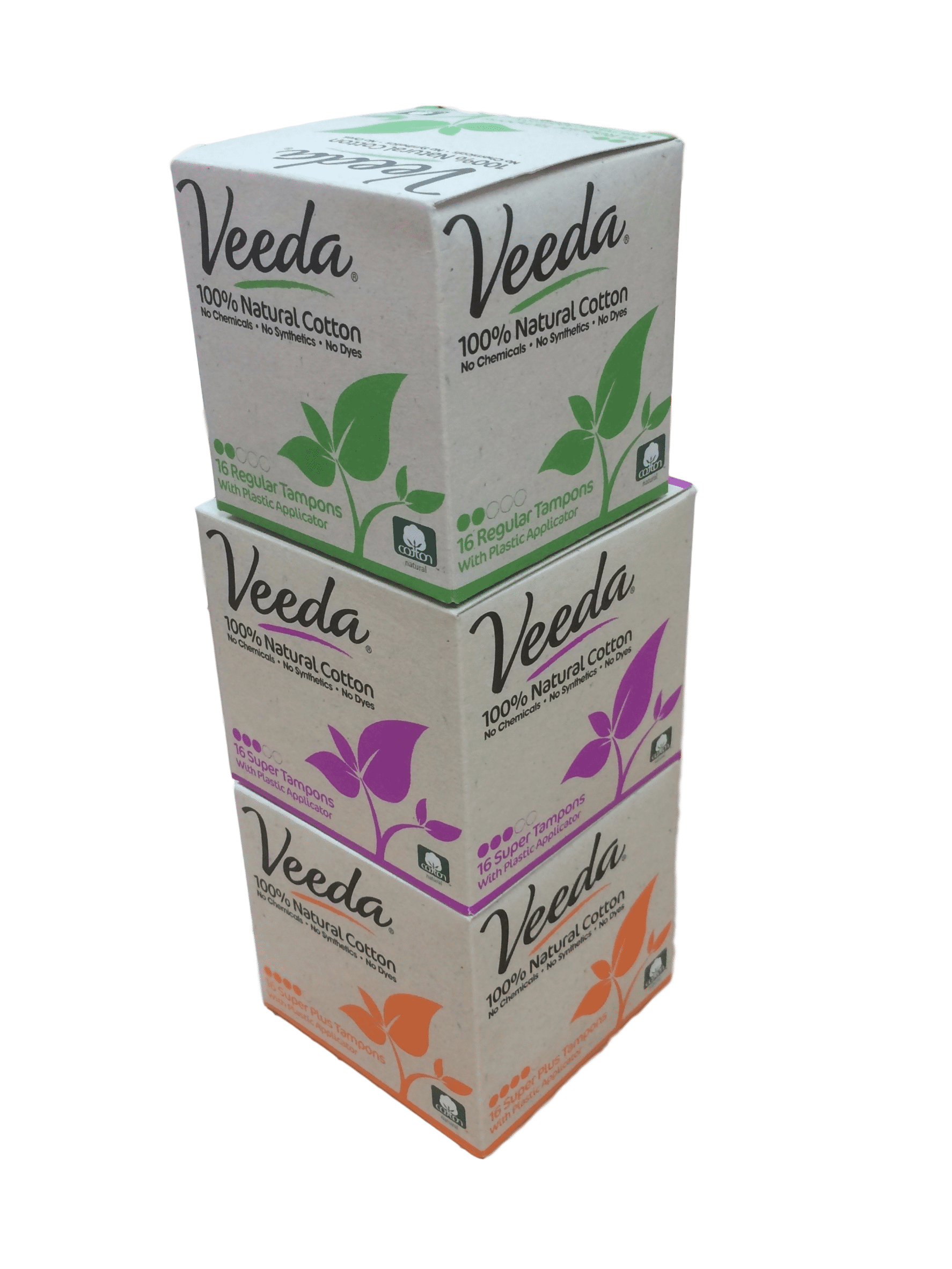 Veeda Natural Cotton Tampons With Applicator Bundle of 3 Sizes