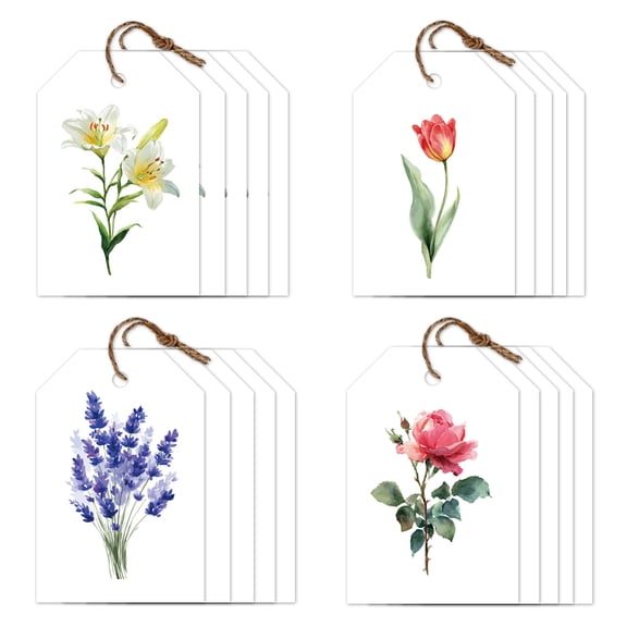 80Pcs Floral Gift Tags with String 4 Style White Paper Hanging Labels Name Tags 2×3 Inch DIY