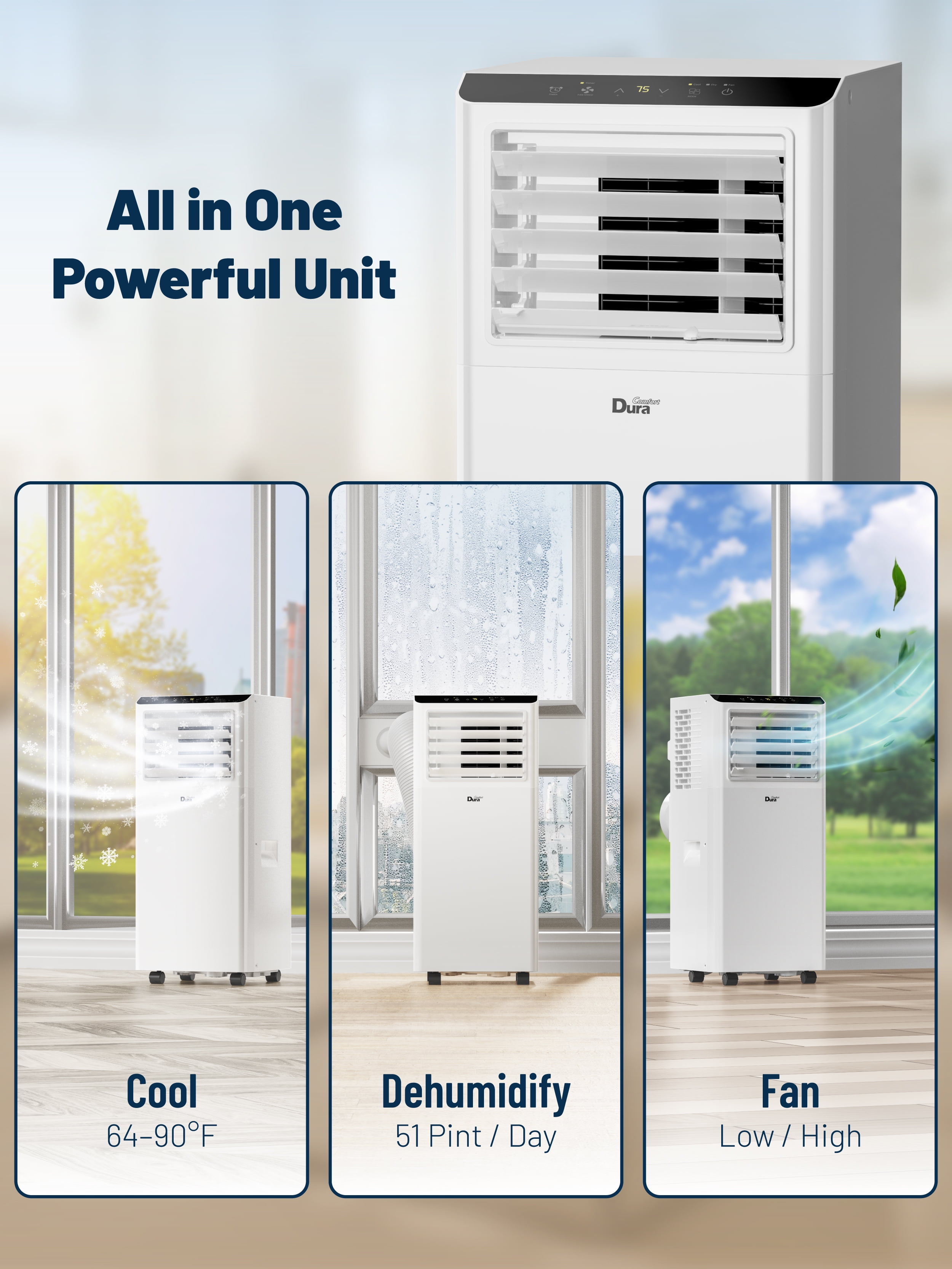 DuraComfort 8500BTU Portable Air Conditioner with Dehumidifier Fan, Remote & Timer for Rooms up to 230 Sq Ft