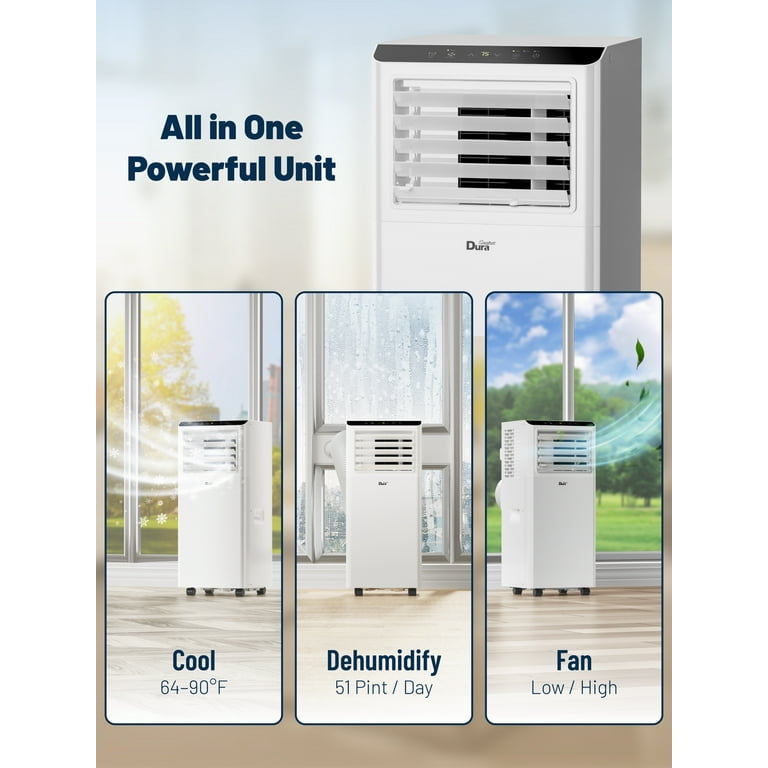 DuraComfort 8000BTU Portable Air Conditioner for Room up to 230 Sq.Ft, 3-in-1 AC Unit 4900BTU (SACC), Cooling, Dehumidifying, Fan