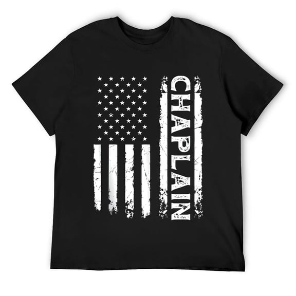 Mens Chaplain American Flag Patriotic USA Religious Spiritual T Shirt Black