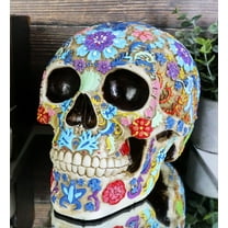 Ebros Gift Day of The Dead Floral Sugar Skull 6.5" Statue Skeleton Head Sculpture, Hand-painted