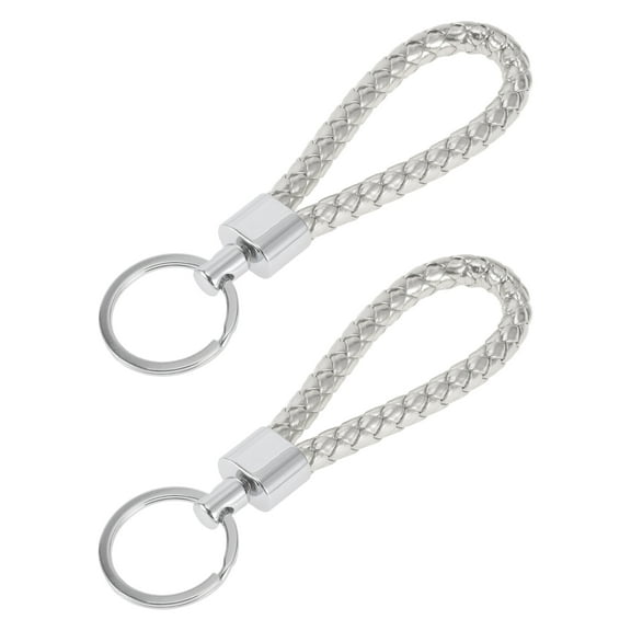 Unique Bargains Car Keychain Universal Key Chain with Ring for Key Fobs for Home Leather Zinc Alloy Silver Tone 2 Pcs