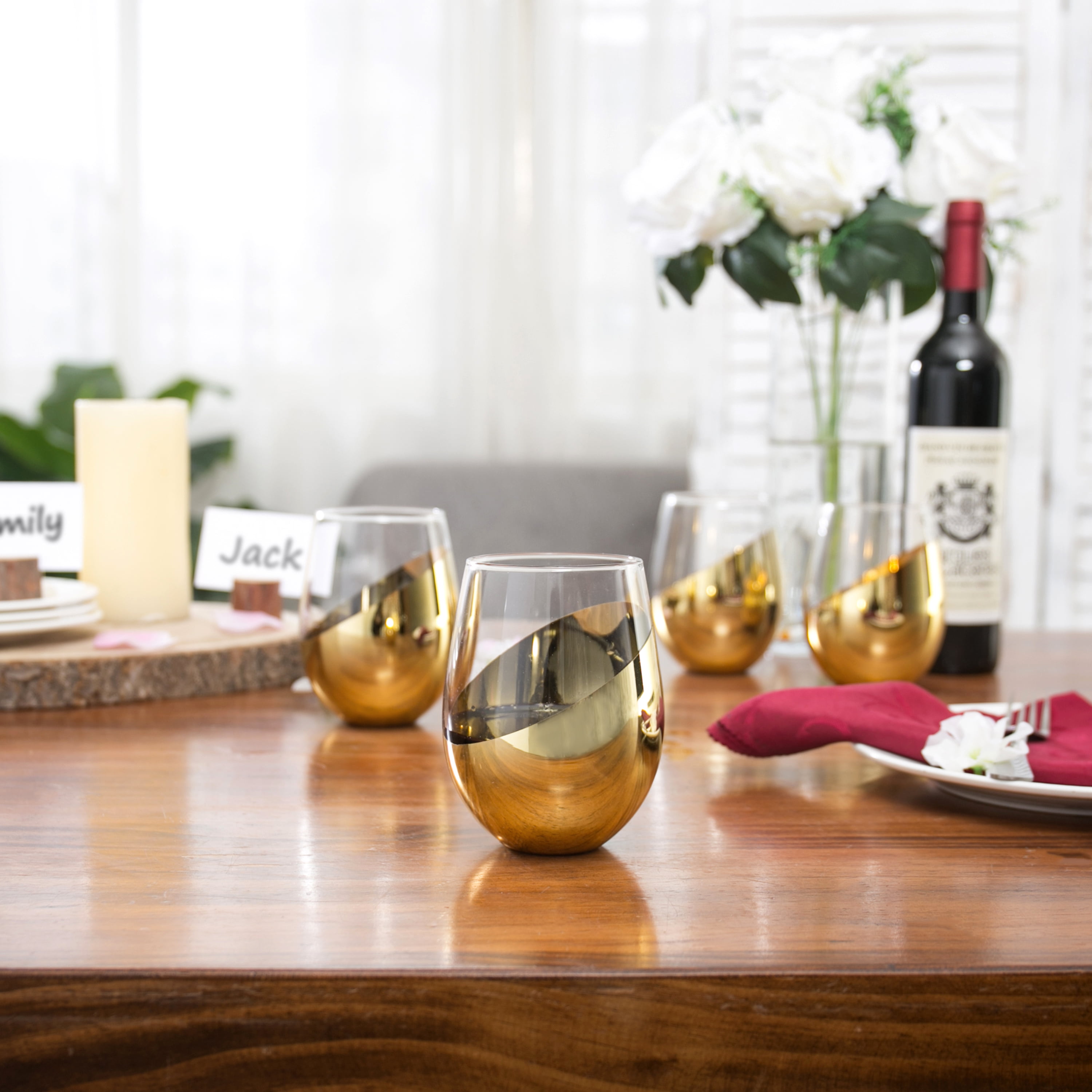 MyGift 19 oz Luxury Electroplated Rose Gold Crystal Stemware Wine