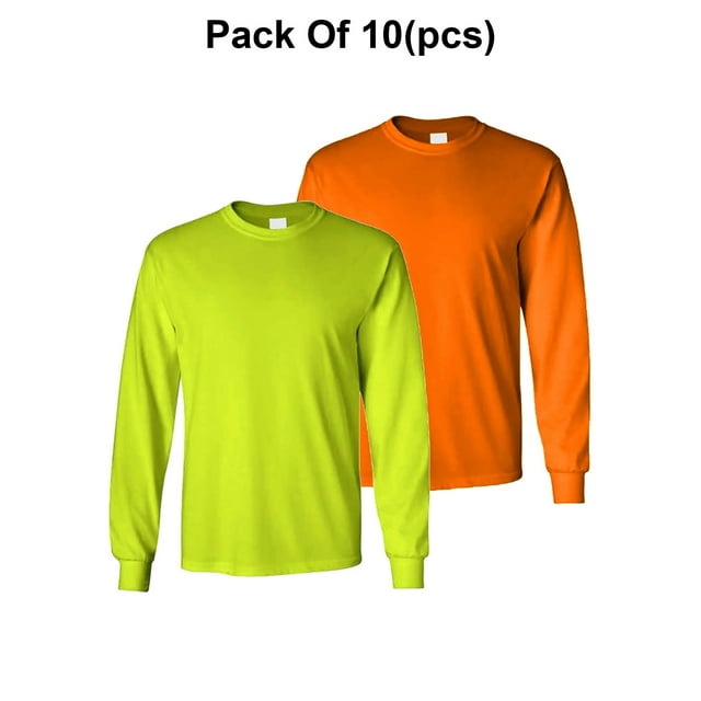 Radyan Hi Visibility Men's Long Sleeve Safety Shirts - 10 Pack, 100% Polyester, Size: Adult