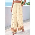 thumbnail image 5 of Women'S Wide Leg Palazzo Pants Boho Floral Trousers Flowy Beach Vacation Clothes Resort Wear Light Brown M, 5 of 9