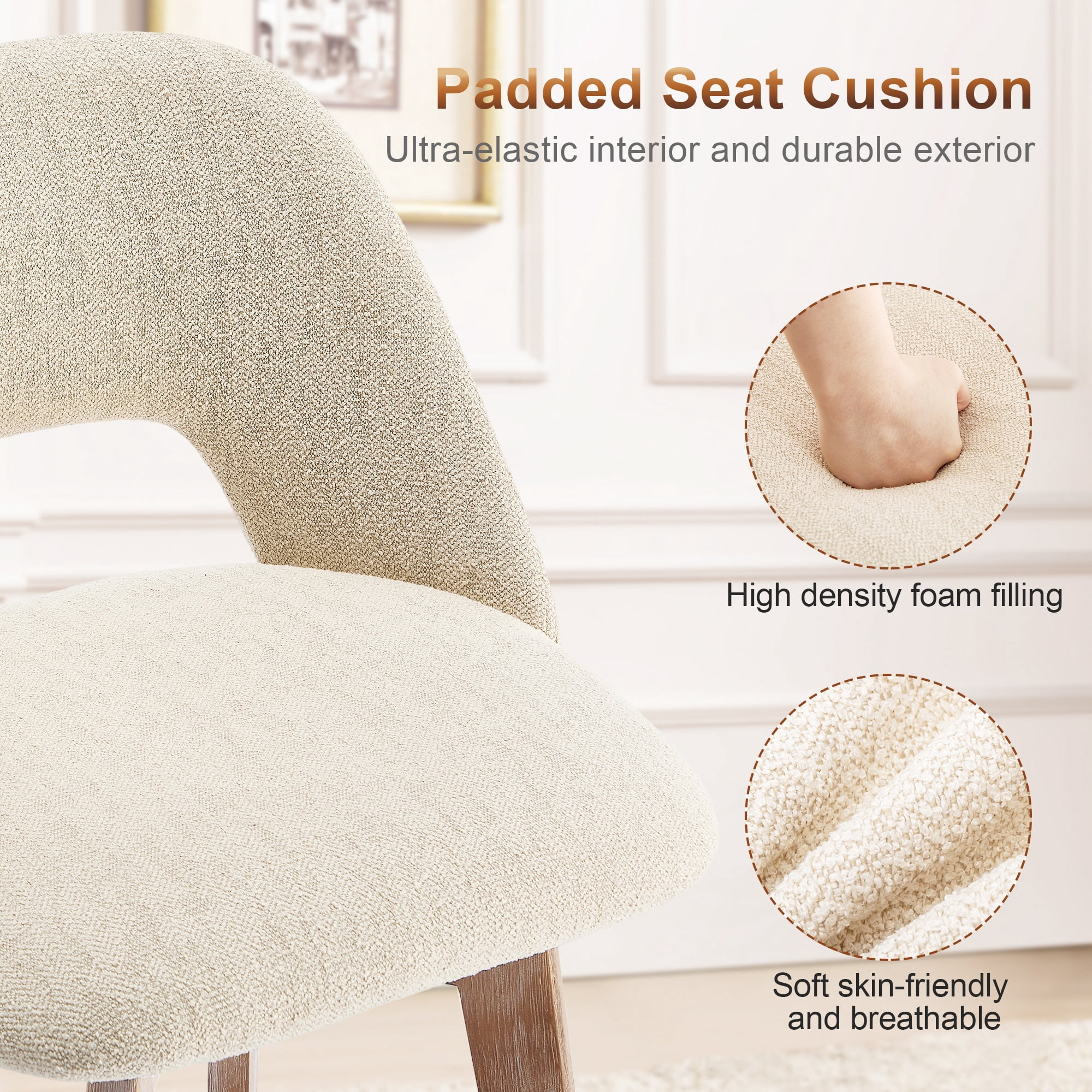 Zesthouse 26.8" Swivel Bar Stools Set of 2, Linen Upholstered Counter Height Stools with Open Back and Brushed Wooden Legs, Mid Century Barstools Kitchen Bar Chairs for 36"-39" Countertop, Beige