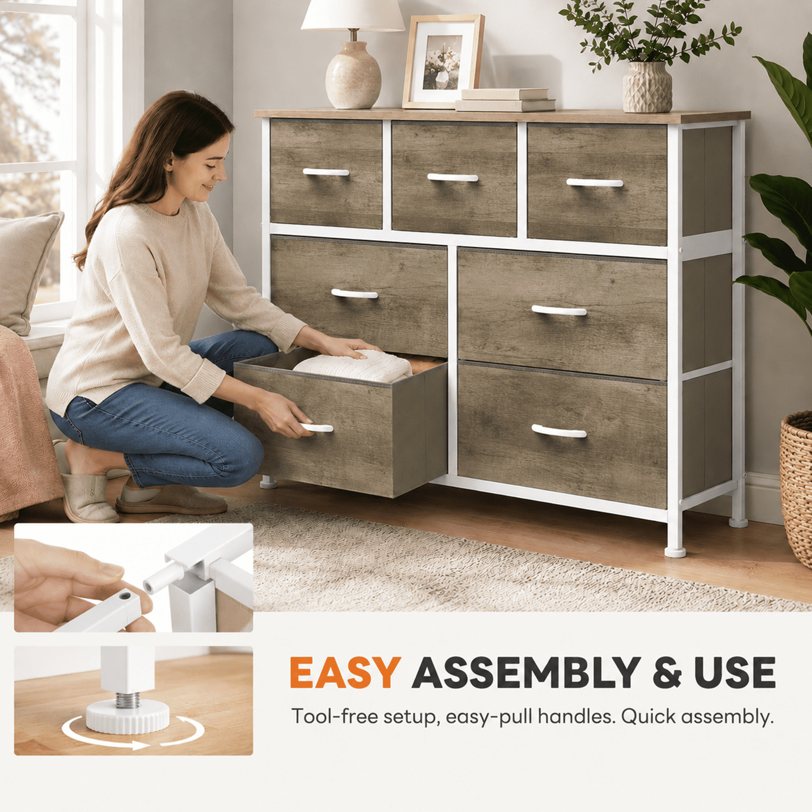 Alvantor 7/8/9-Dresser, Dresser for Bedroom Organizer Storage, Fabric Storage Tower with Sturdy Steel Frame, Wooden Top & Easy Pull Fabric Bins, Dresser for Living Room Entryway Clothes Organization