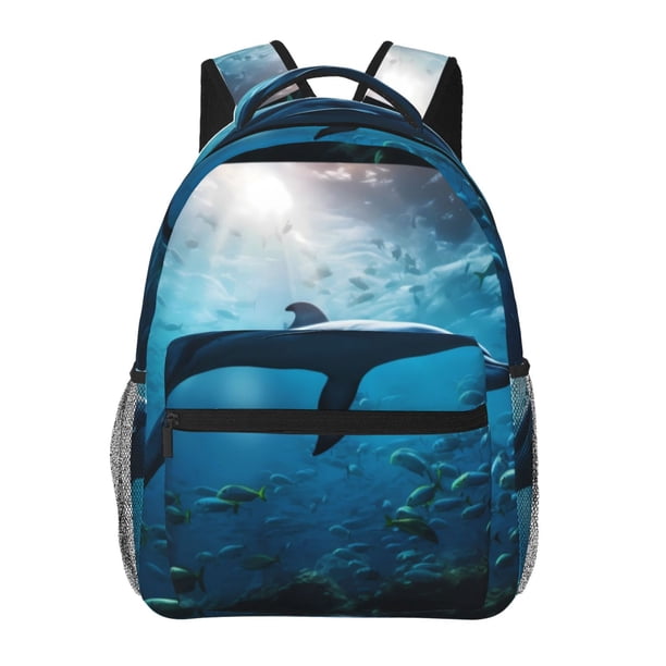 Easygdp Ocean Dolphin Fish School Mochila Ergonómica Versátil para Laptop - Múltiples Bolsillos, Correas Ajustables, Unisex para Escuela, Viajes y Actividades al Aire Libre-One Size