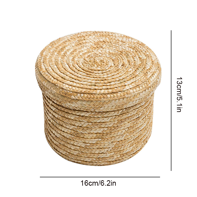 Woven Straw Storage Baskets with Lid Rattan Snack Container
