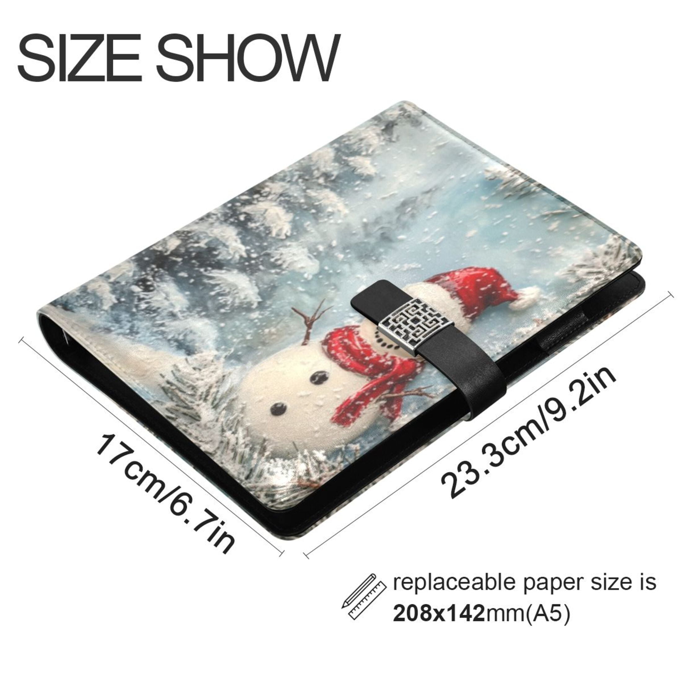 Leather Planner Leather Notebook Notebook Journal Binder Design Pen Pocket Design Convenient for Storage Christmas Snow Man