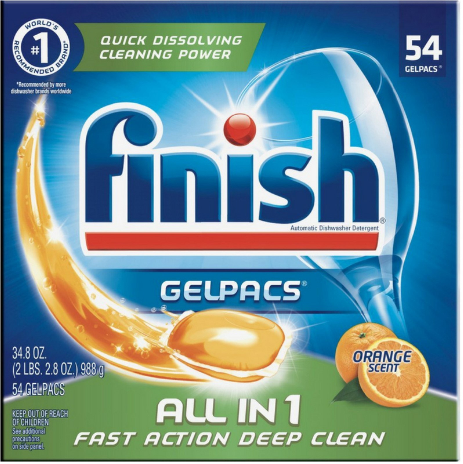 3 Pack Finish All In 1 Gelpacs Dishwasher Detergent, Orange Scent 54 ea