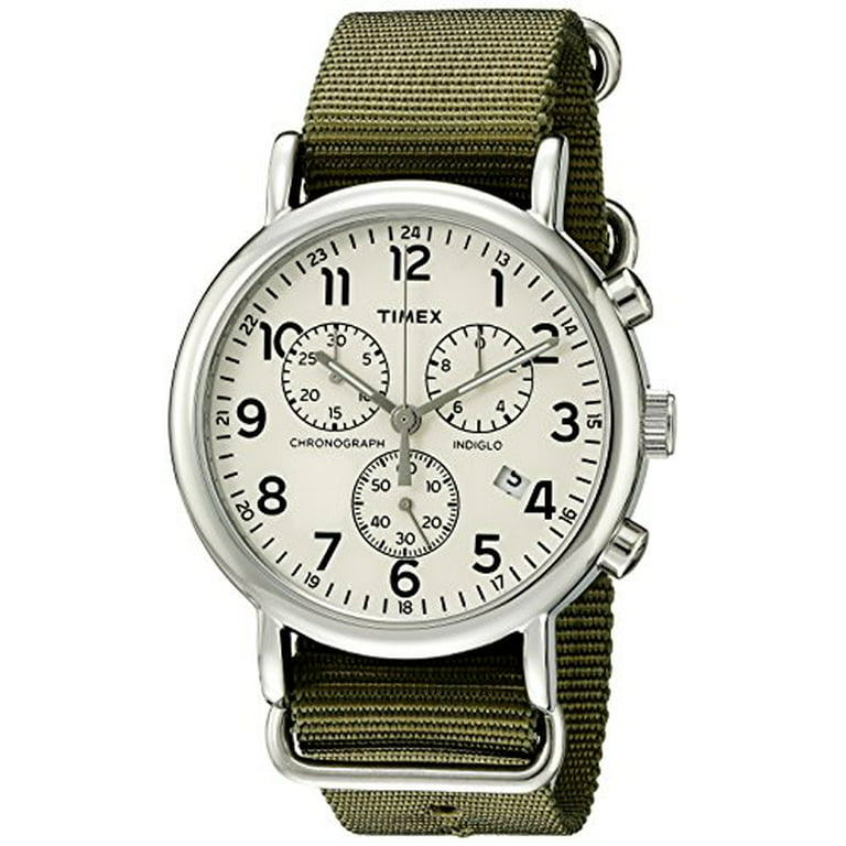 Timex TW2P71400 Men's Weekender Indiglo Slip-On Olive Band Chronograph Watch