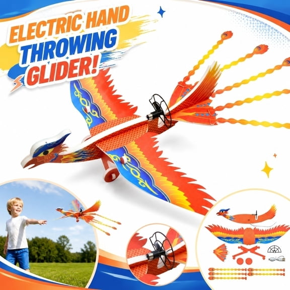 Electric Hand Throwing Glider Airplane Outdoor Toys - Rechargeable Power Glider Flying Bird Phoenix Toy for Boys and Girls Aerodynamic Flight Model