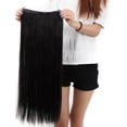 thumbnail image 2 of SAYFUT Trendy 30"Long Straight 3/4 Full Head Clip in Synthetic Hair Extensions One Piece 5 Clips 130g Natural Black, 2 of 7