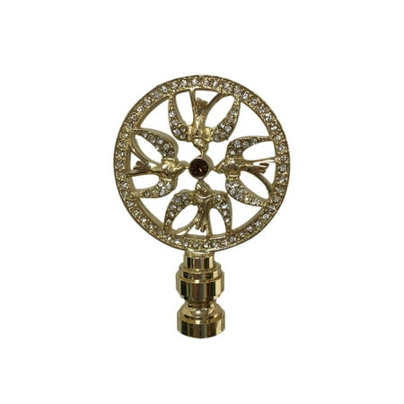 Royal Designs Bird Filigree Design with Crystal Embelishments Lamp Finial, Polished Brass