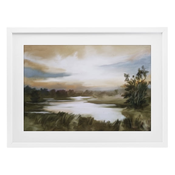 Stupell Industries Rustic Lodge Sunset Pond Countryside White Framed Print Under Glass, 20 x 14, by Kim Allen
