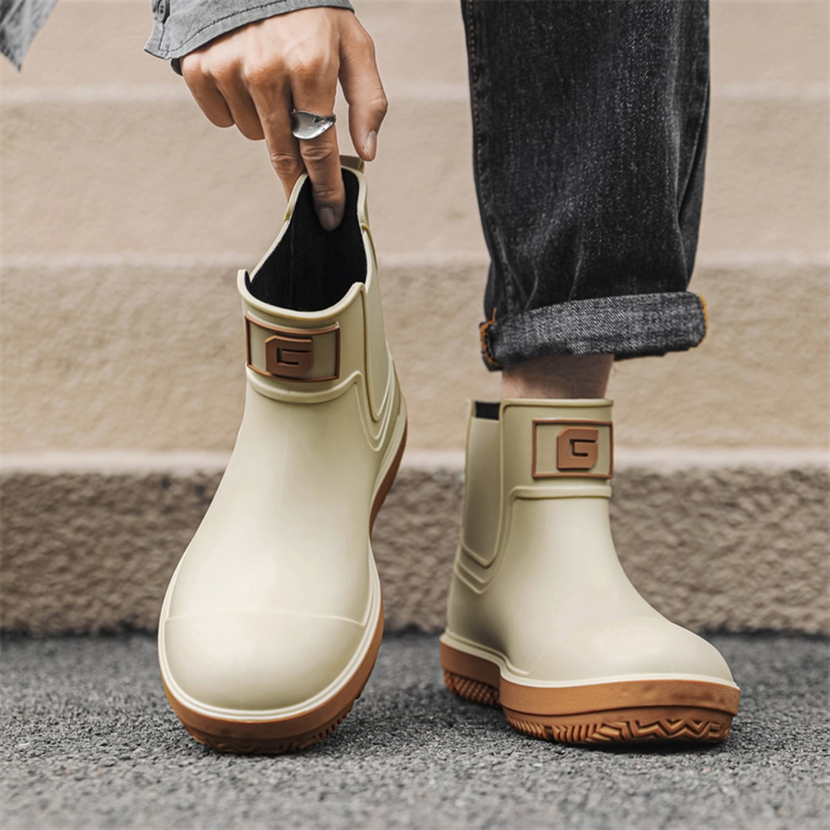 AUXDIQ Rain Boots Men Short Ankle Women Waterproof Rain Shoes Outdoor Garden Shoes