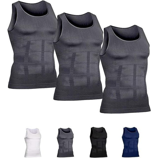 Mens Slimming Body Shaper Vest Compression Tank Tops Shirts Workout Abs Abdomen Undershirts 3pcs