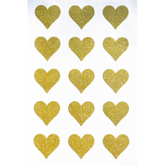 Gold heart stickers labels with glitter finish perfect for party favor bags and gift boxes - 150 Pack by Royal Green