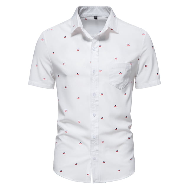 BOBOGOJP Hommes Été Bouton vers le Bas Chemises Manches Courtes Bouton vers le Bas Solide Robe Formelle Décontractée, Rouge S