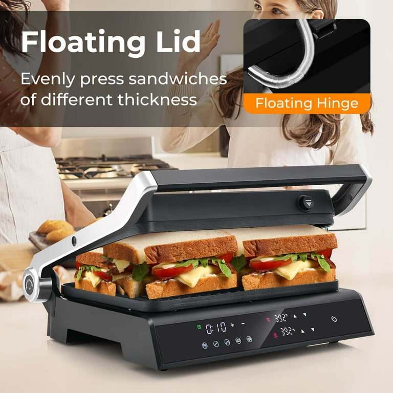 Costway Electric Panini Press Grill Sandwich Maker with LED Display Removable Drip Tray