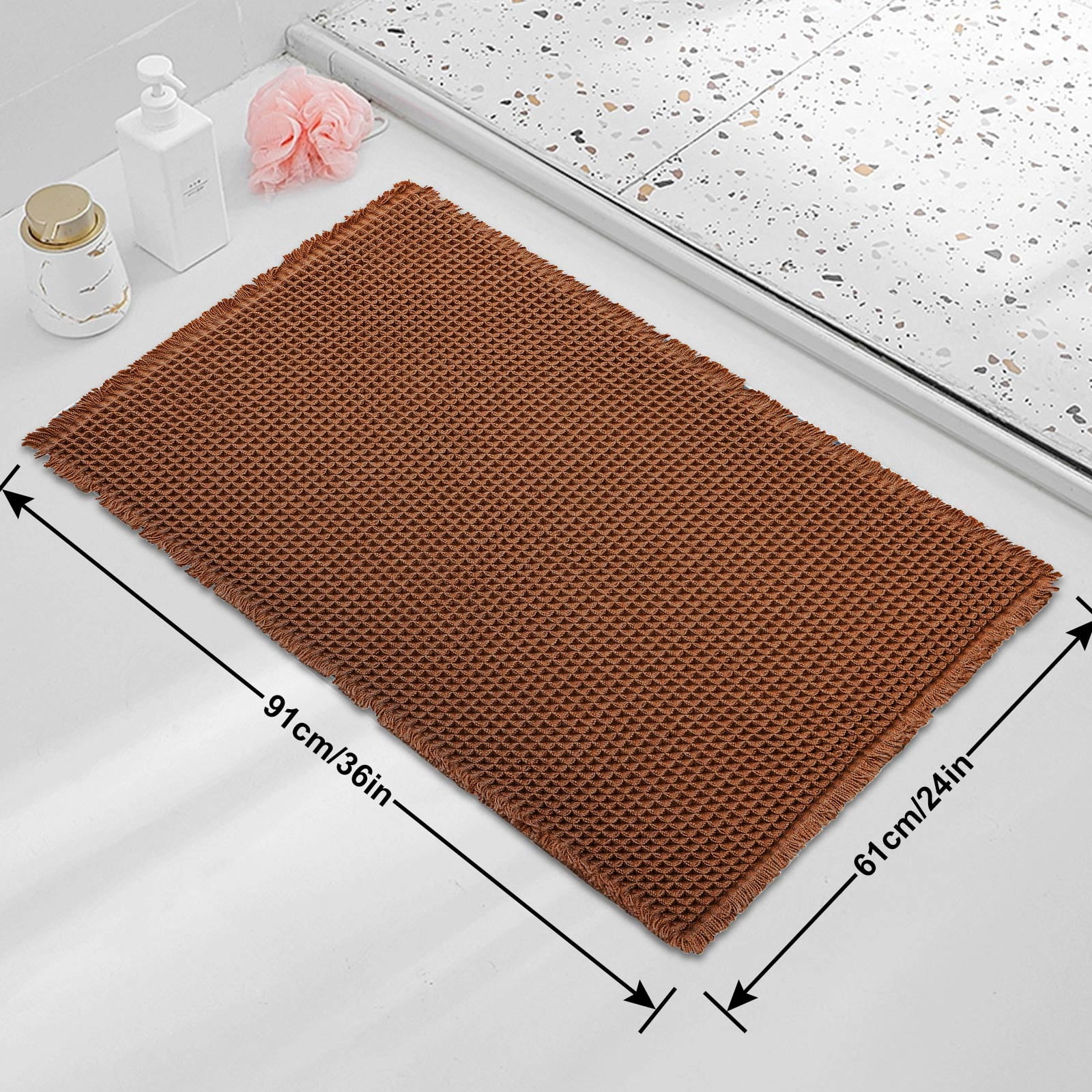 Eurhowing Waffle Bathroom Rugs 24"×36", Ultra Absorbent Non-Slip Bath Mat, Quick Dry Washable Bathroom Floor Mat, Coffee
