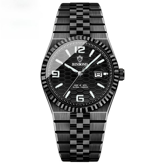 Reloj de Cuarzo para Hombre de 40 Mm, Esfera Negra, Fecha, Luminoso, 30 M Resistente Al Agua, Reloj de Pulsera de Acero Inoxidable